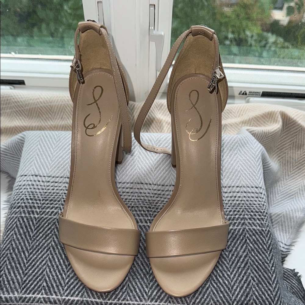 Sam Edelman Tan Stiletto Heels Open Toe Minimalist Design